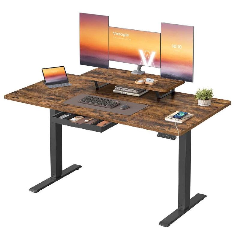 Helloshop26 - Bureau électrique réglable en hauteur 140 x 70 cm support d'écran à montage flexible tiroir port usb-c rappel de 12_0008039 - métal_0