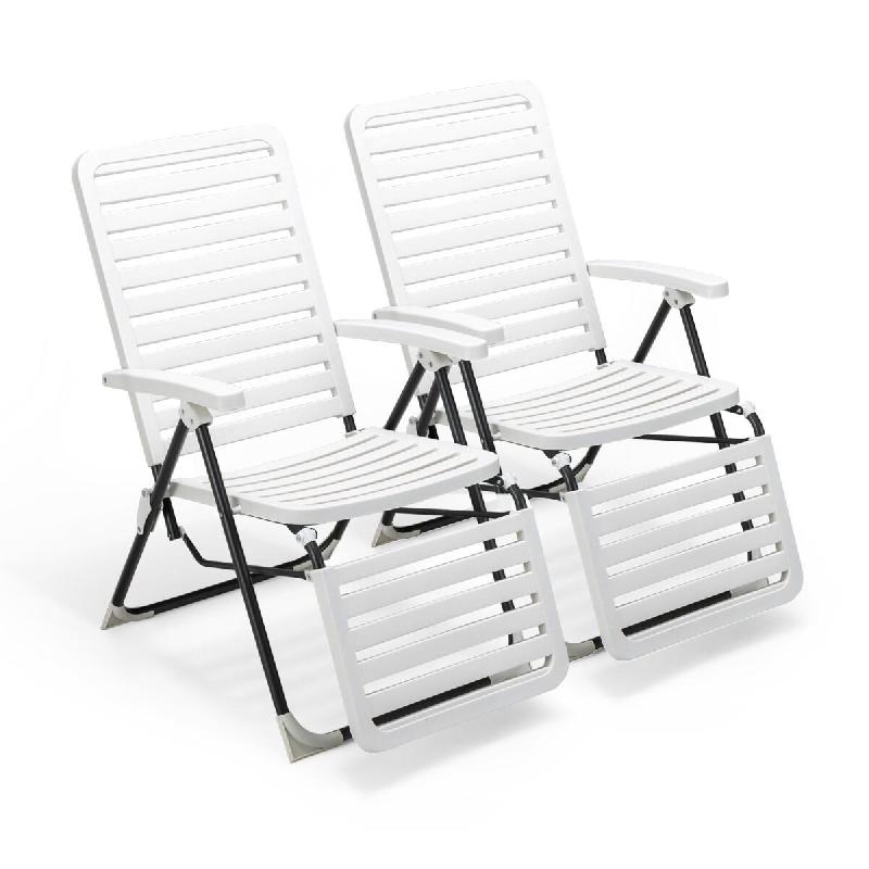 Helloshop26 - Lot de 2 chaises longues pliables pour extérieur 147 x 62 x 72 cm confort de détente réglable en PP blanc 20_0011249 - 3000226621789_0