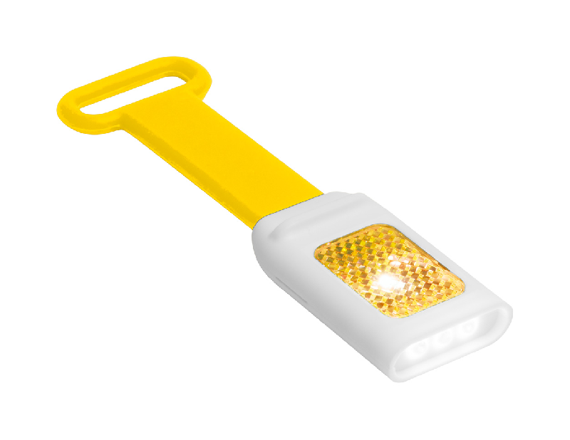 Lampe flash - 4 LED avec réflecteur et bracelet en silicone - plastique - livrée avec piles boutons - couleur jaune_0