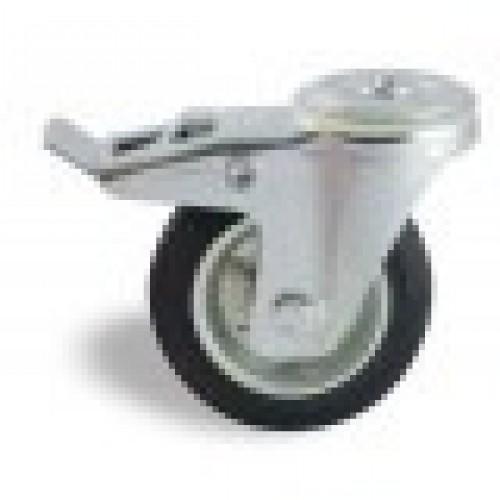 ROULETTE PIVOTANTE FREIN À ŒIL TOLE NOIR 125 MM- CHARGE 130 KG - ROULEMENTS À ROULEAUX AVL