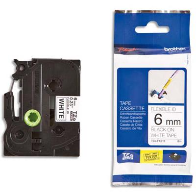 RUBAN BROTHER TZFX211 - RUBAN FLEXIBLE - NOIR/BLANC - ROULEAU (0,6 CM X 8 M)