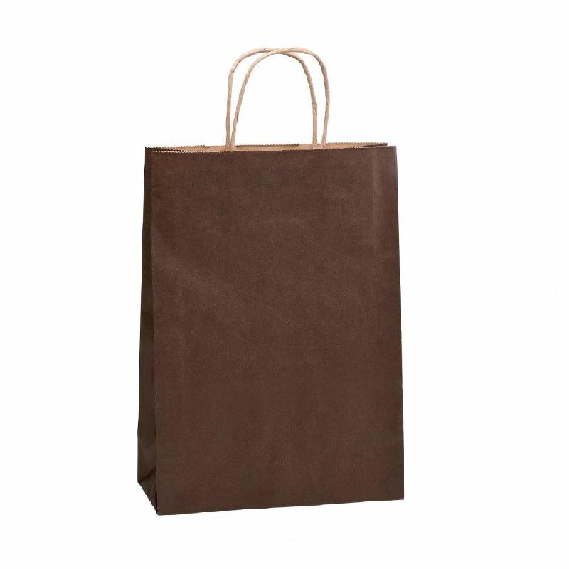 Sac kraft lisse poignées torsadées chocolat 36x12x41cm - par 50 pour boutiques et magasins_0