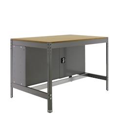 SimonRack Banque de travail sans vis avec étagères en bois et armoire SIMONWORK BT0 CABINET. Couleur GRIS/BOIS 842x1210x760 mm - gris métal 8435104_0