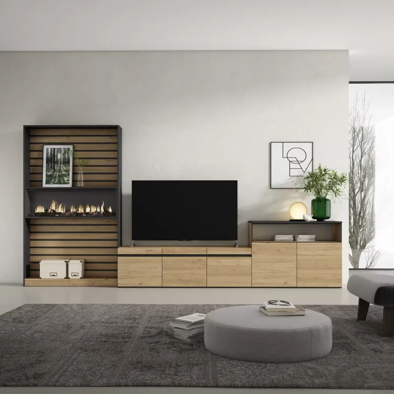 SKRAUT HOME - ENSEMBLE MEUBLE TV, MEUBLE SALON COMPLET, 360X35X186CM, POUR LES TV JUSQU'à 65