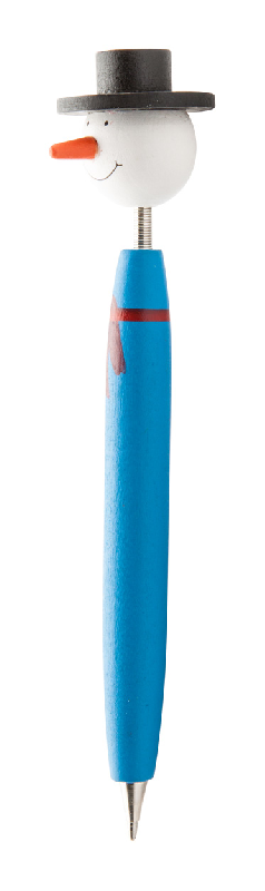Stylo à bille en bois - Bonhomme de neige avec figurine de Noël montée sur ressort - Encre bleue_0