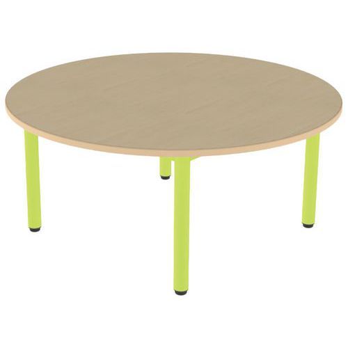 TABLE CARÉLIE ROND Ø120 T2 STR POLY. HÊTRE MIEL BEIG/VERT AC - MOBIDECOR