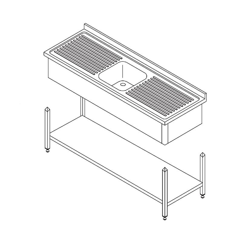 Table lave-vaisselle - 120 x 60 cm - avec évier et dosseret - incl étagère de rangement_0