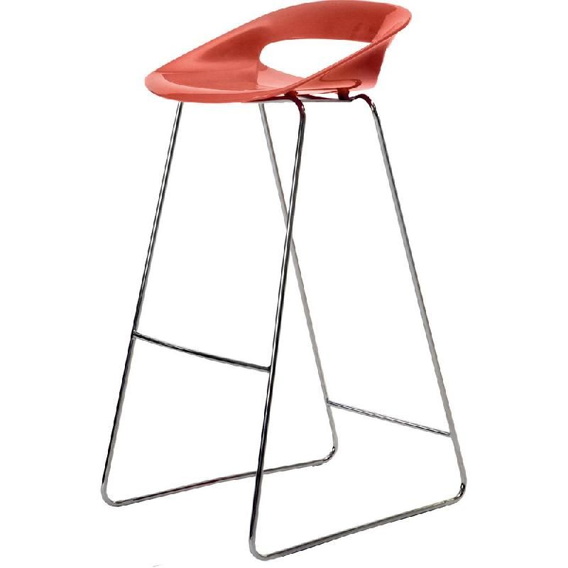 TABOURET HAUT RESTAURATION GLASS- PIÈTEMENT FILO CHROMÉ    - ORANGE