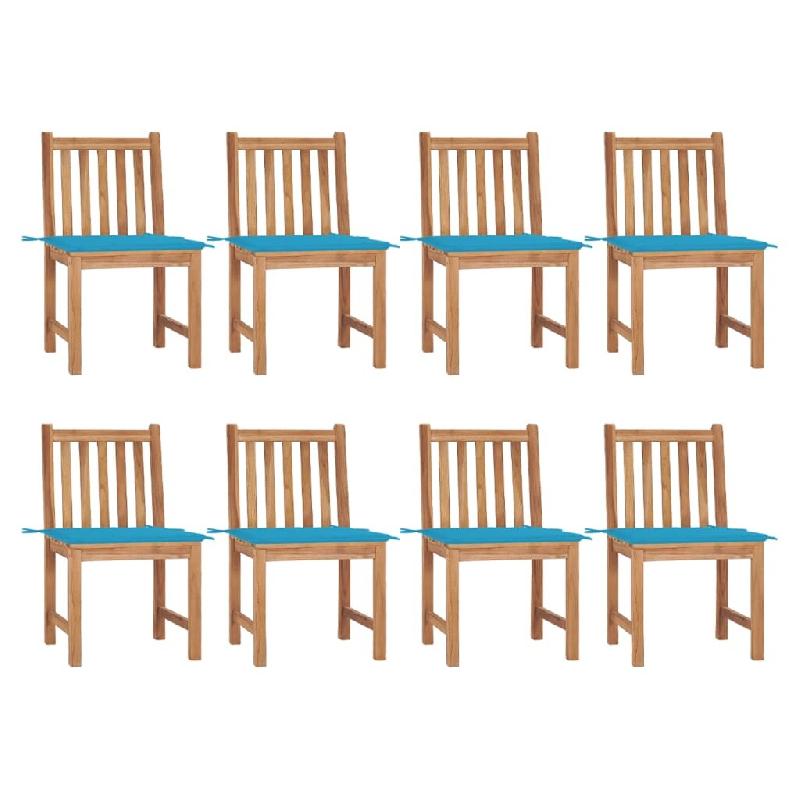 VidaXL Chaises De Jardin Lot De 8 Avec Coussins Bois De Teck Massif - bleu 3073146_0