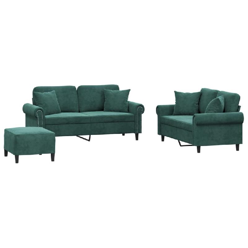 VidaXL Ensemble de canapés 3 pcs avec coussins vert foncé velours Modèle Belmoris - 3202242_0