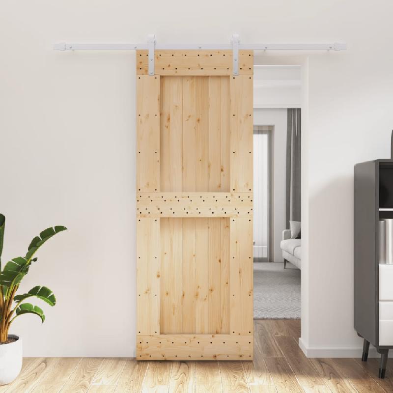 Vidaxl porte coulissante et kit de quincaillerie 80x210 cm pin massif 3203033_0
