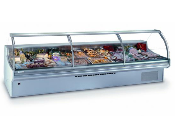 Vitrine réfrigérée pour boucherie, charcuterie et sandwichs - Kai - Glaces relevables, grande hauteur de chargement et multiples options_0