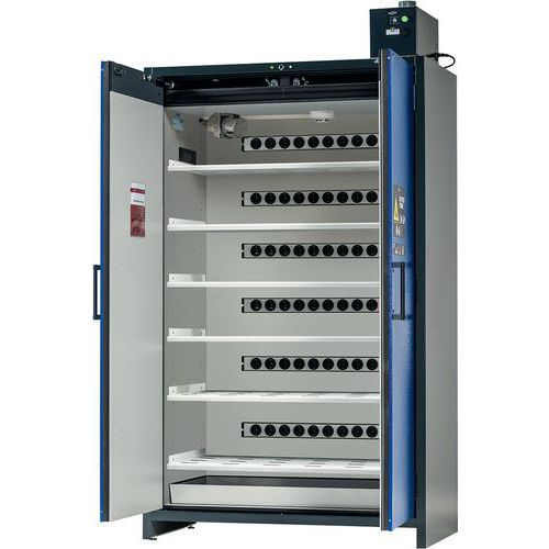 ARMOIRE D’ENTREPOSAGE BATTERY CHARGE PRO ION-CHARGE PRO-90 IO90.195.120.K3.WDC BLEU 1 BLOCS MULTIPRISES (FR/NL) 6 ÉTAGÈRE PERFORÉE 1 BAC DE RÉTENTION (ÉPOXY)
