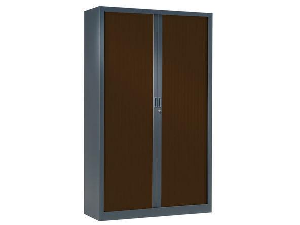 Armoire haute à rideaux bois - 1200 x 430 x 1980 mm - Anthracite wengé - 4 étagères - Charge 110 kg_0