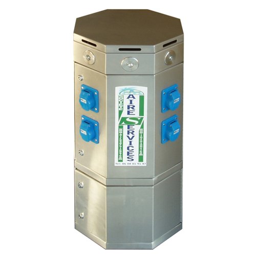 Borne octogonale de distribution série 2200 - Equipements Élec. Eau + Élec., Monnayeur à pièce et jeton, Eclairage nocturne automatique_0