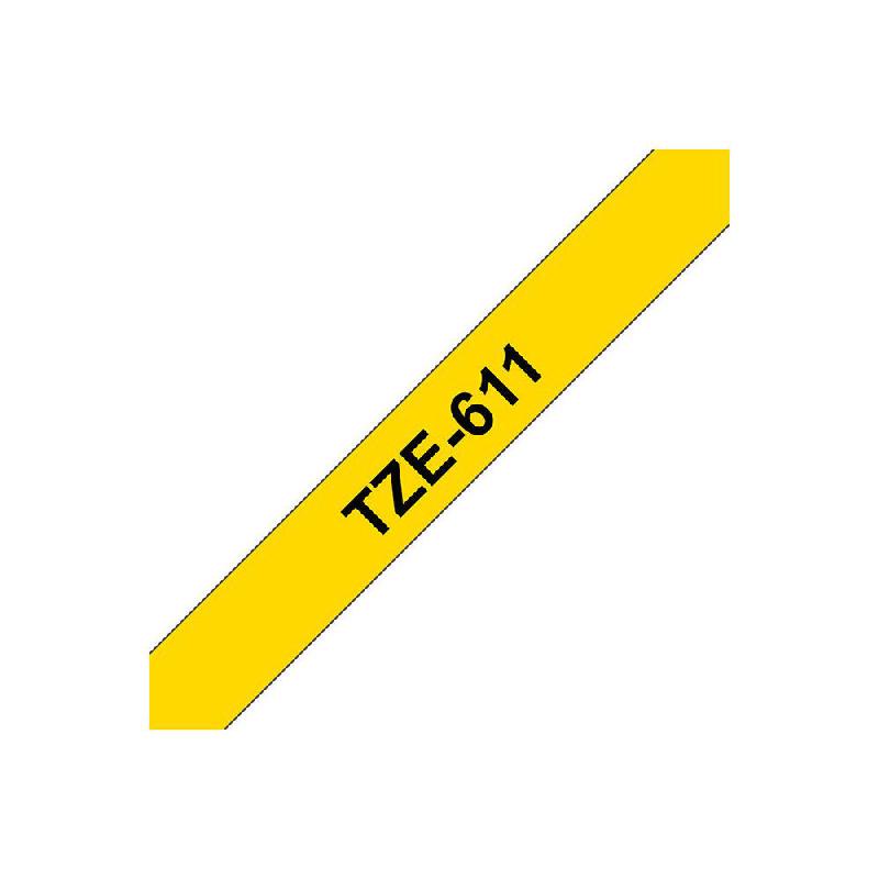 BROTHER TZE-611 - NOIR SUR JAUNE - ROULEAU (0,6 CM) 1 CASSETTE(S) RUBAN LAMINE - POUR BROTHER PT-D210, D600, H110; P-TOUCH PT-1005, 1880; P-TOUCH CUBE PRO PT-P910