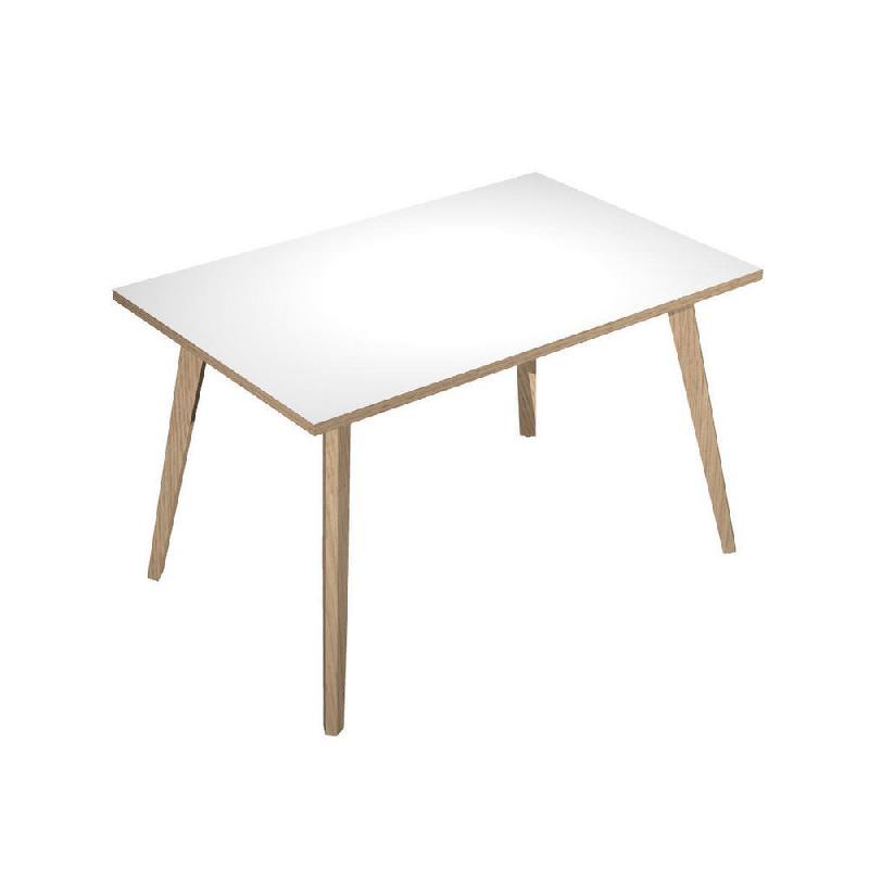 BUREAU DROIT HALDEN - L.120 X 80 CM - PLATEAU BLANC - PIEDS INCLINES EN BOIS CHENE