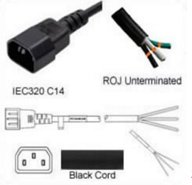 Cordon d'alimentation C14 Male / Ouvert Female - 2.5m à 3.2m - 15A 250V - SJT 14/3 et H05VV-F 3x1.5_0
