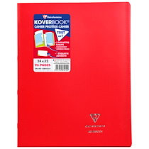 CAHIER PIQUÉ KOVERBOOK 24X32 CM 96 PAGES GRANDS CARREAUX COUVERTURE POLYPROPYLÈNE OPAQUE 100% RECYCLÉ - ROUGE - LOT DE 10