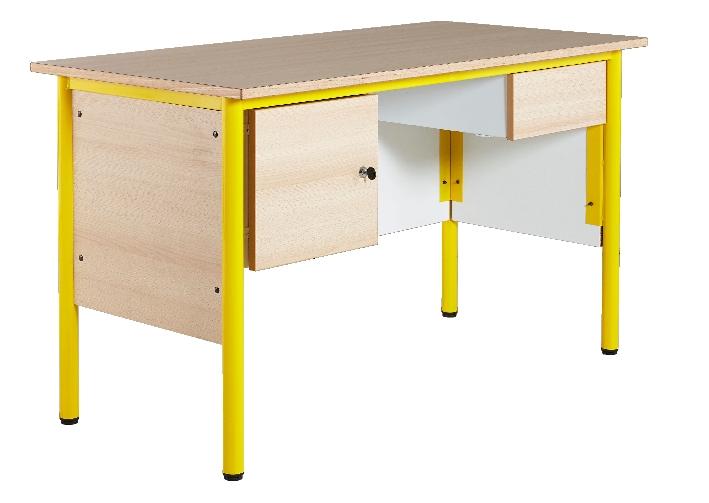 CHAIRE DE PROFESSEUR, 1 TIROIR, 1 PORTE, PLATEAU HÊTRE, CHANTS SURMOULÉS, JAUNE - MANUTAN COLLECTIVITÉS