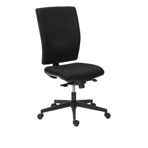 CHAISE DE BUREAU BRUNEAU ACTIV' TISSU NOIR - DOSSIER HAUT SANS ACCOUDOIRS SOUTIEN LOMBAIRE - MÉCANISME SYNCHRONE - PIEDS NOIR