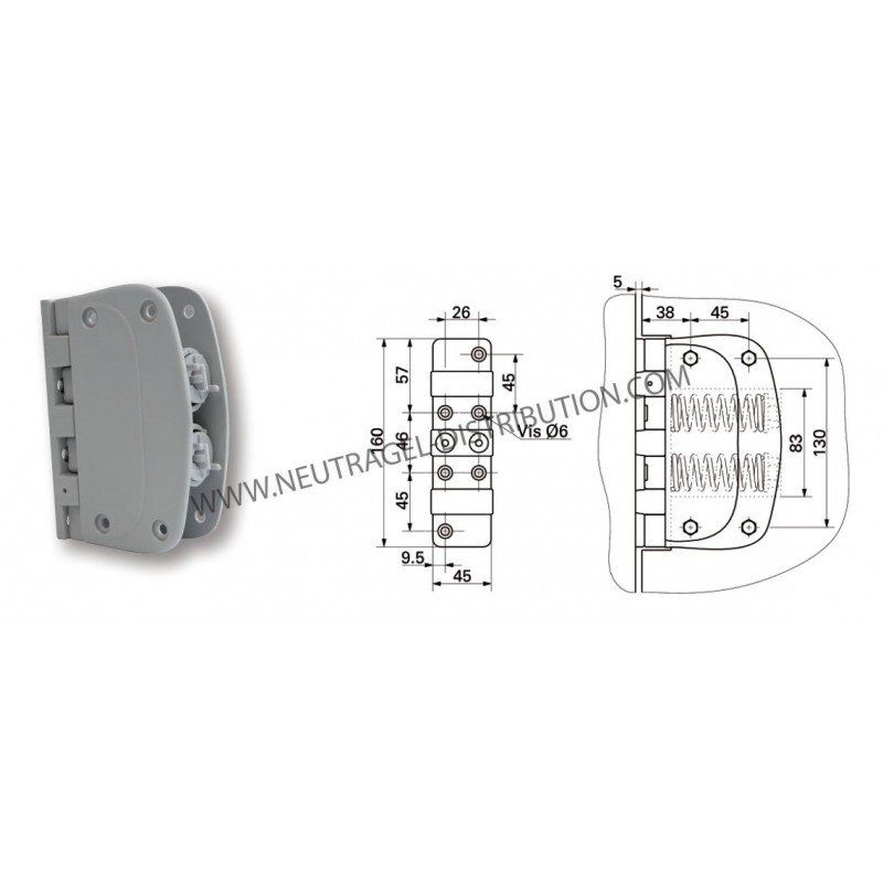 Charnière composite à ressort 4523 - Sans blocage - Pour porte 40 mm - Charge max 30 kg/2 charnières_0