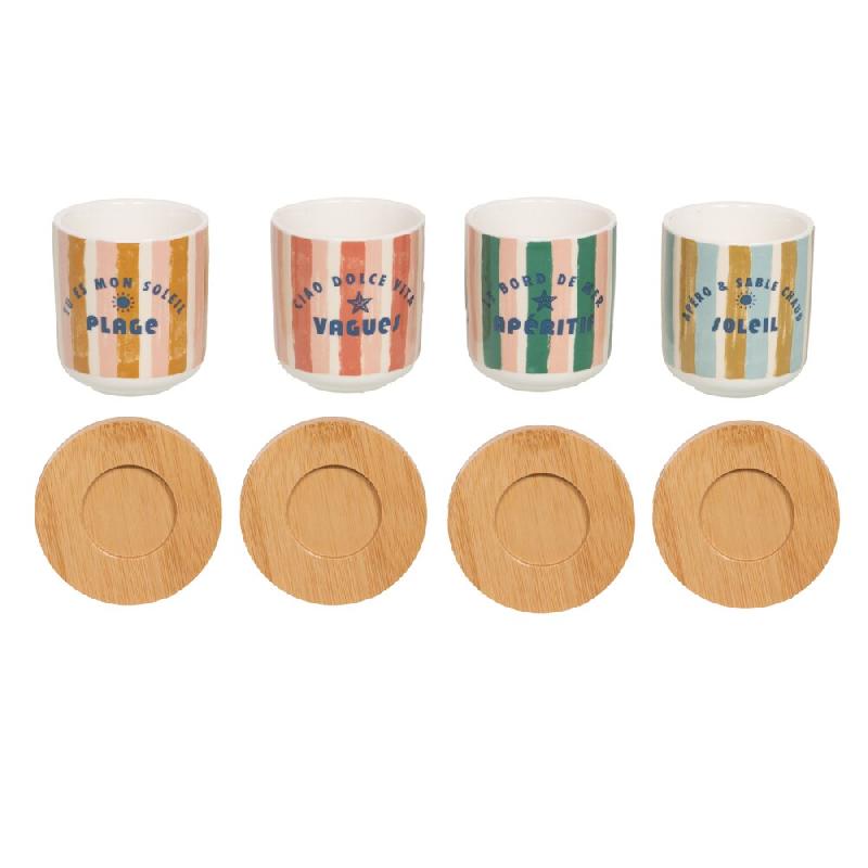 Coffret de 4 tasses et sous-tasses Beach Club 10 cl -  Multicolore Rond Porcelaine Table Passion 6.40x5.60 cm - multicolore porcelaine 3106232961182_0