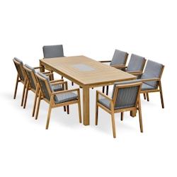 DCB GARDEN Ensemble repas de jardin 8 places en bois d'acacia - SULLANA - marron Bois massif SULLANA-TB225+8FT_0