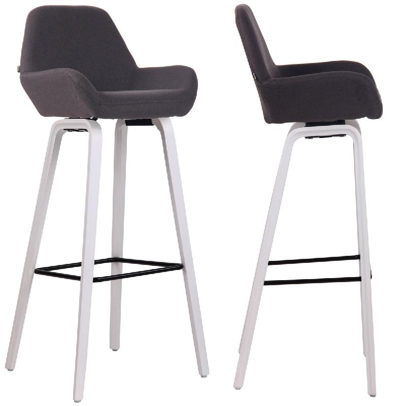 Décoshop26 - Lot de 2 tabourets de bar en tissu noir pieds en bois de chêne blanc design original robuste et confortable 10_0000413 - blanc Bois mas_0