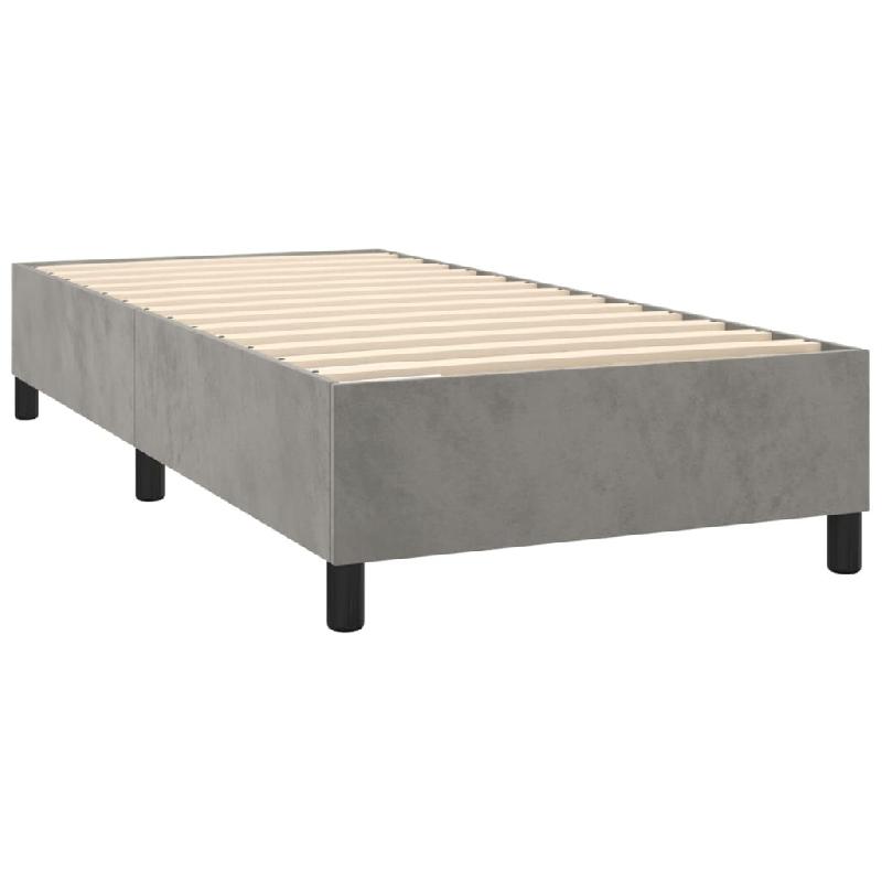 Décoshop26 - Sommier à lattes sur pieds cadre de lit 80x200 cm tissu velours gris clair TDL0207166 - gris 3001169188001_0