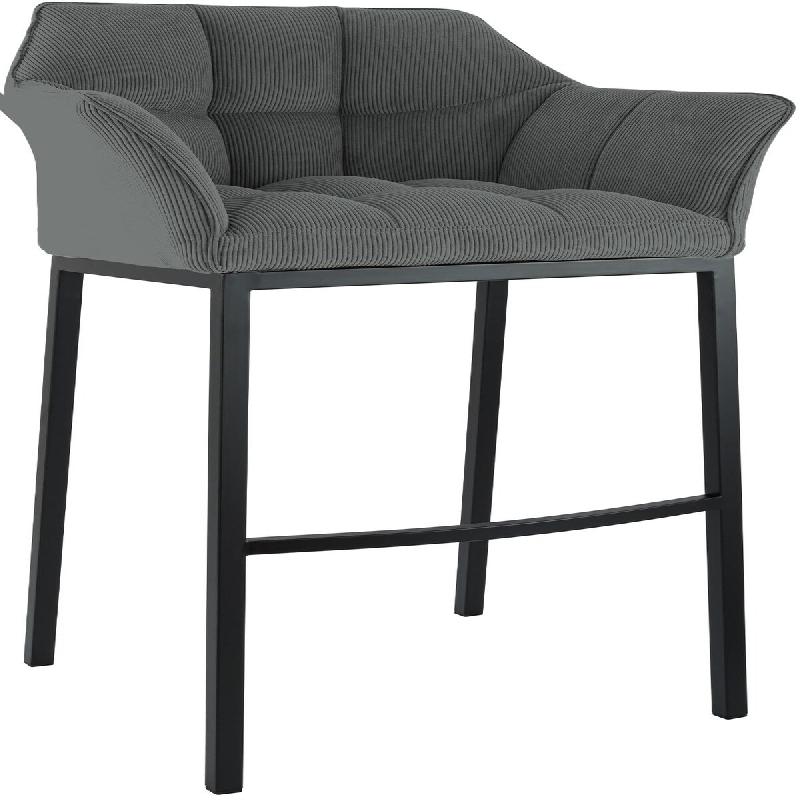 Décoshop26 - Tabouret de bar x1 assise enveloppante capitonnée en velours côtelé gris avec structure à 4 pieds en métal noir 10_0006123 - gris m_0