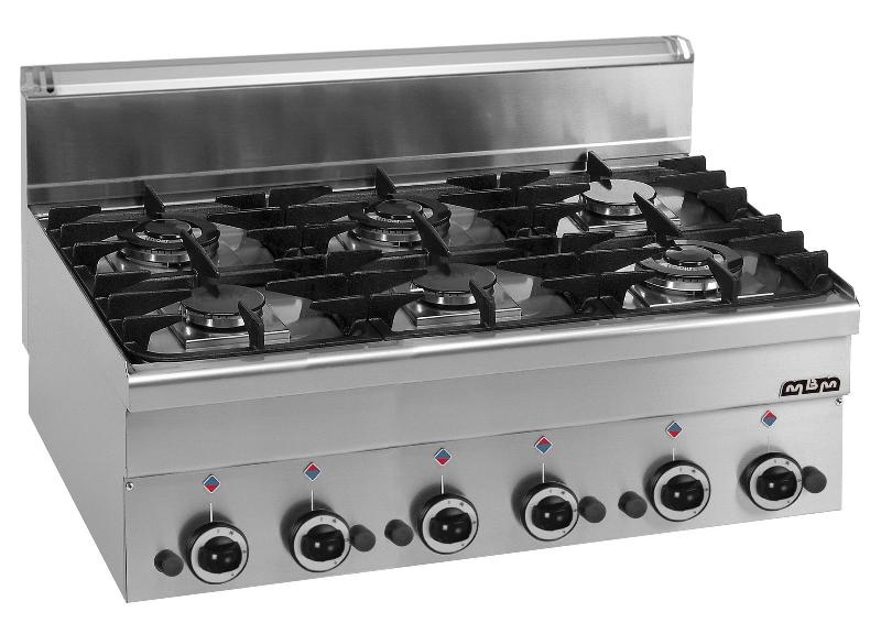 Cuisinière à gaz professionnelle 6 feux vifs à poser - MBM G6S6 - puissance totale 17,55 kW_0