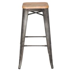 GHP Halenbeek Tabouret de bar MONACO, acier et teck, 76 x 43 x 43 cm, gris/marron - gris acier 615021TW_0