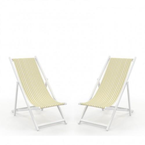 LOT DE 2 CHILIENNES PLIANTES RÉGLABLES - STRUCTURE BOIS BLANC TOILE 100 % COTON AMOVIBLE - LACQUY ANANAS ARTIGA AVRIL PARIS