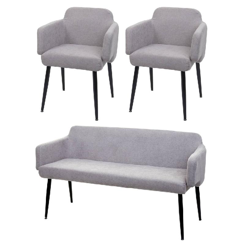 Mendler Set de salle à manger HWC-L13, set de 2 chaises + banquette Groupe de salle à manger Ensemble de salle à manger, tissu/textile ~ gris - gri_0