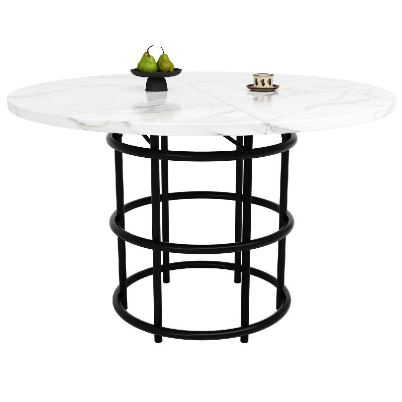 Merax Table à manger ronde 100 x 100 x 76 cm, MDF aspect marbre avec pieds en anneau en métal, pour 4-6 personnes, noir - noir multi-matériau N620P_0