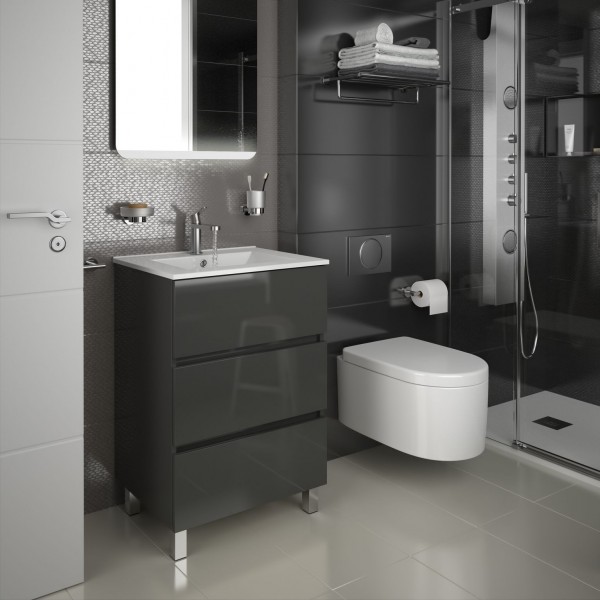 MEUBLE SALLE DE BAINS GRIS BRILLANT FUSSION LINE - SALGAR 23259