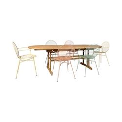 Now's Home - Ensemble De Jardin Table Bois Eucalyptus Extens + 6 Faut Metal Sumad - 3256390247571_0