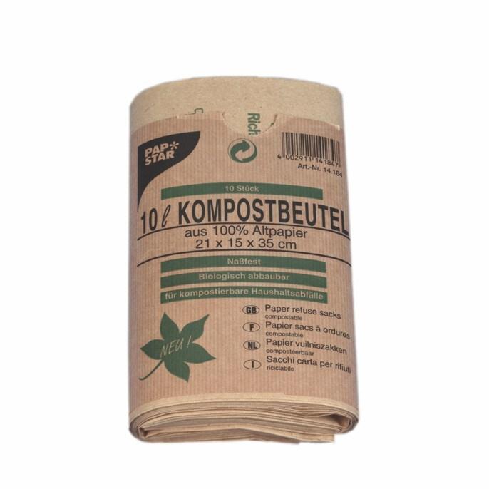 Papstar 50 Sacs poubelle en papier kraft 10 l 35 cm x 21 cm x 15 cm marron - marron papier 14186_0