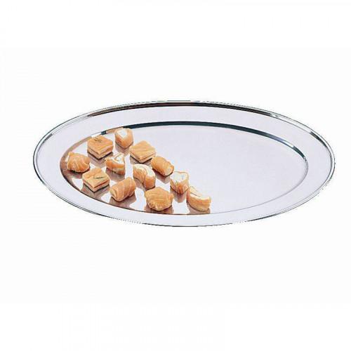 PLAT DE SERVICE OVALE EN INOX BRILLANT - 604 X 421 MM