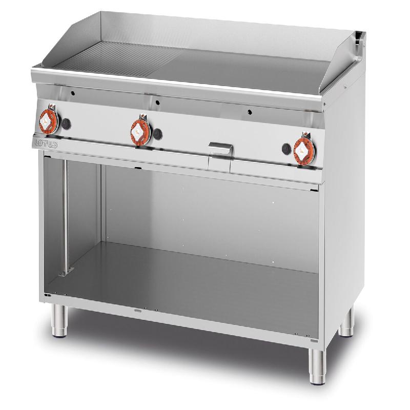 Redcook Fry-top gaz 1/3 rainuré 2/3 lisse, 3 zones de cuisson sur meuble ouvert, inox, 120x70,5x90 cm, modèle FTLR-712G3 - 1930_0