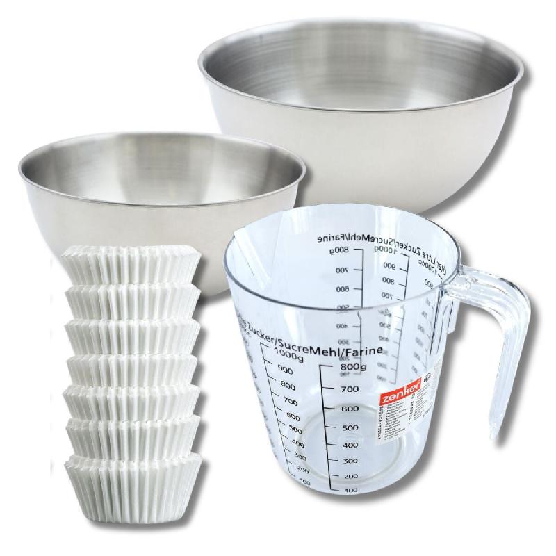 Set pâtisserie avec 240 moules à muffins en papier, 2 bols à mixer, verre mesureur et spatule Zenker - blanc papier 3176239937251_0