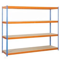 SimonRack Ecoforte Chipboard 4 plateaux de 400 kgs par plateau couleur BLEU/ORANGE/BOIS 2000x1500x450 mm (haut x largeur x profondeur) - bleu métal 8_0