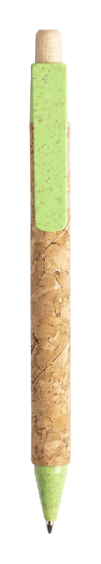 Stylo à bille écologique en liège et paille de blé - encre bleue - couleur vert - 6g_0