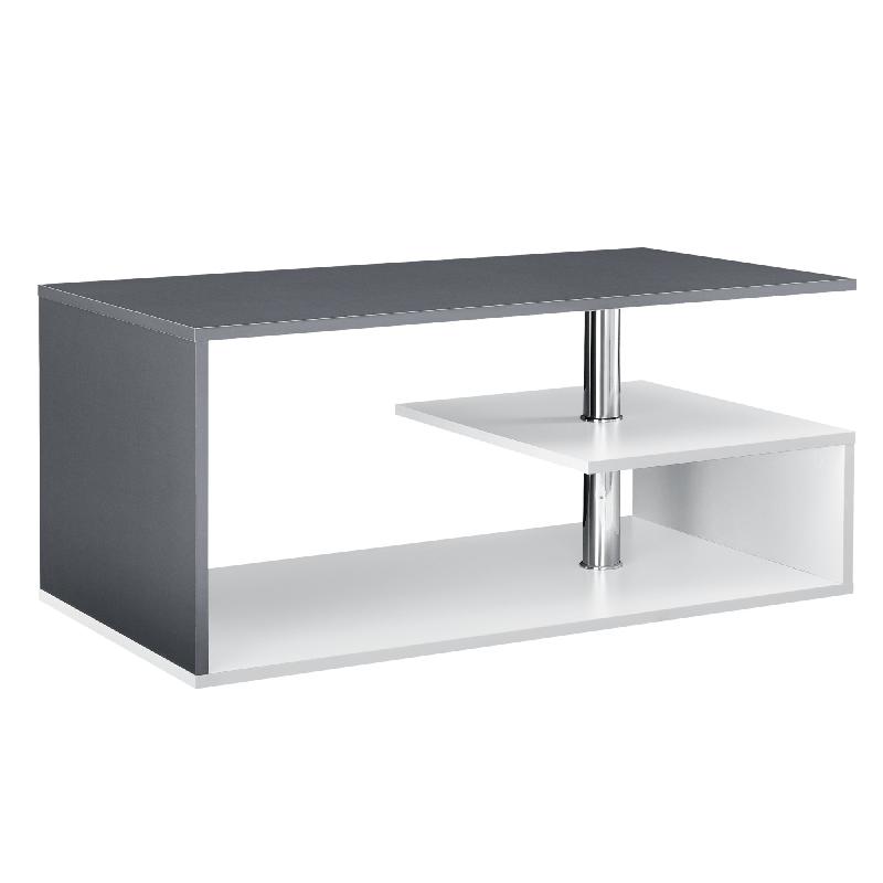 TABLE BASSE DE SALON AVEC ÉTAGÈRE RANGEMENT EN MDF 90 CM BLANC ET GRIS FONCÉ 03_0004158_0