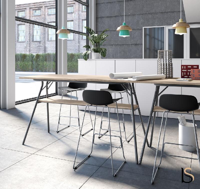 Table haute coins arrondis - Mobel Linea - 180, Anthracite, Acacia clair_0