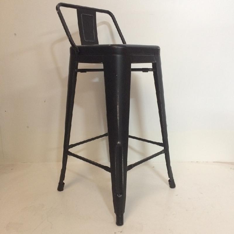 Tabouret de bar en metal factory avec dossier - noir vintage - h.Assise 68cm_0