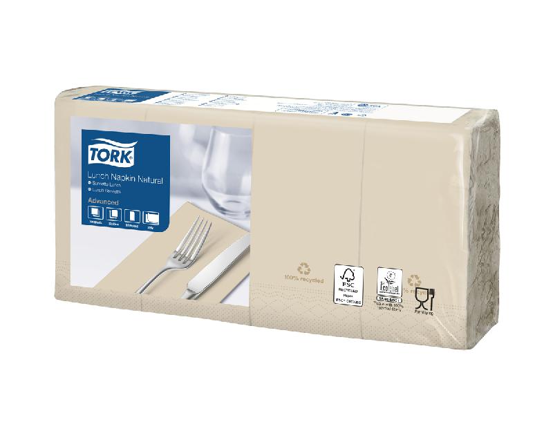 SERVIETTE BEIGE OUATE DE CELLULOSE 33X33 CM PLIÉE EN 8 TORK  (200 PIÈCES)