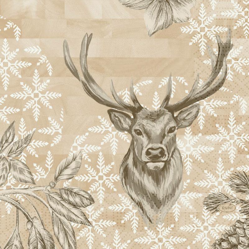 SERVIETTES BEIGE OUATE DE CELLULOSE 33X33 CM WILD DEER DUNI (50 PIÈCES)