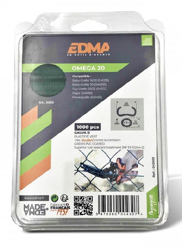 AGRAFE À GRILLAGE OMEGA 20MM VERTE BOÎTE DE 1000 - EDMA - 043001